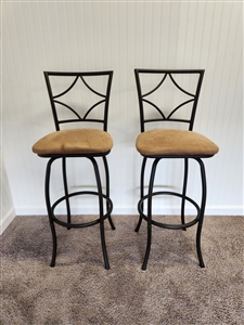 Bar height stools, faux suede seat, swiveling (set of 2)