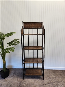 Collapsible plant stand, metal & wicker