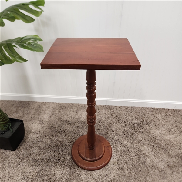 Small, square, wooden pedestal Table