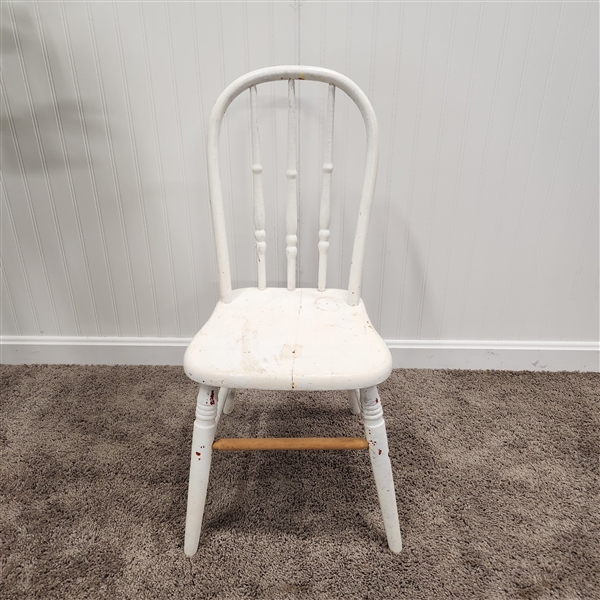 Painted, white wooden spindle childs chair