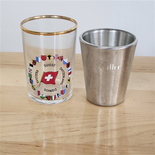 Shot glasses- glass Switzerland, Pewter-covered glass