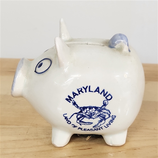 Blue and white ceramic piggy bank- blue delft, Maryland