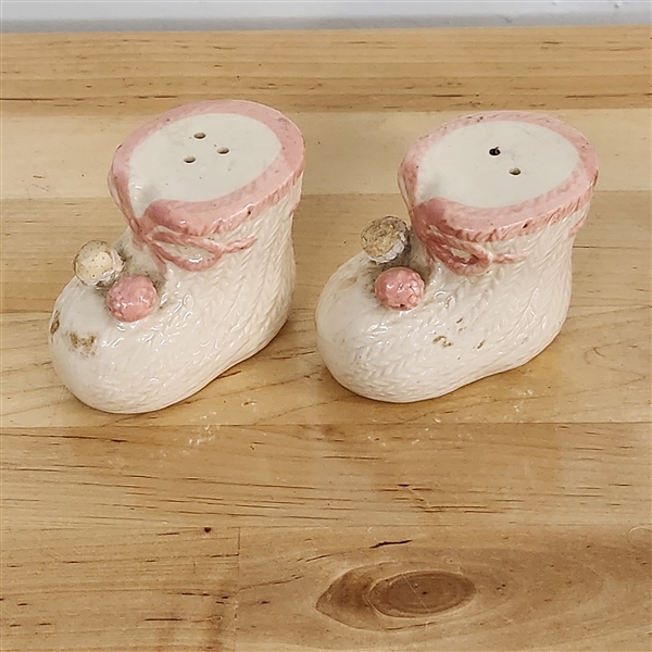 Vtg Pink Baby Booties Salt & Pepper Shakers