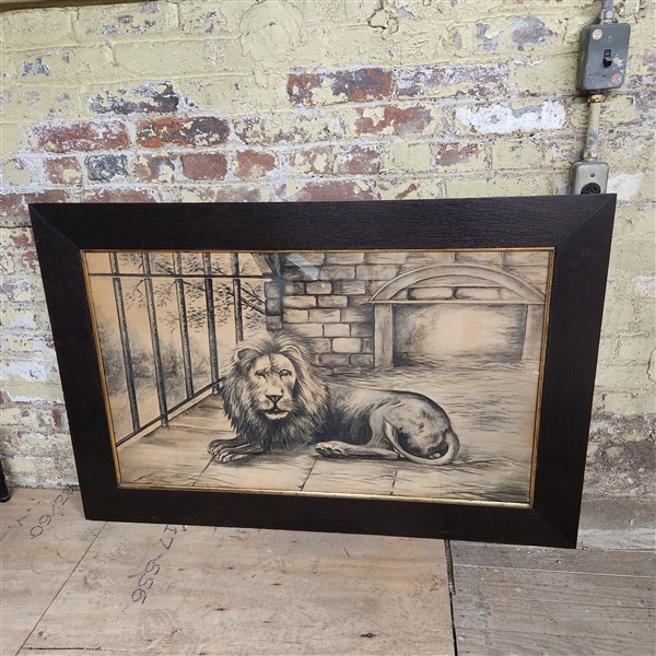 Large Wood-framed lion art