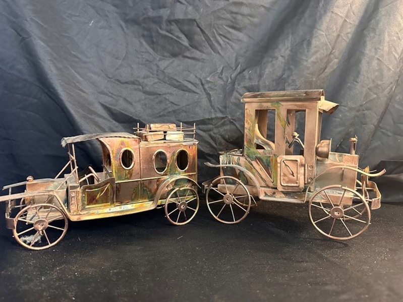 Antique copper cars with music box (do not work)