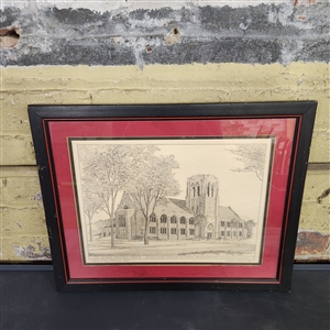 Framed drawing "The Levere Memorial Temple, Sigma Alpha Epsilon National Headquarters, Evanston, Illinois"