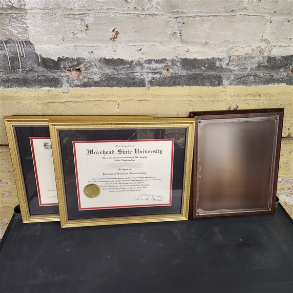 Two degree frames (one with broken glass), and certificate/art frame