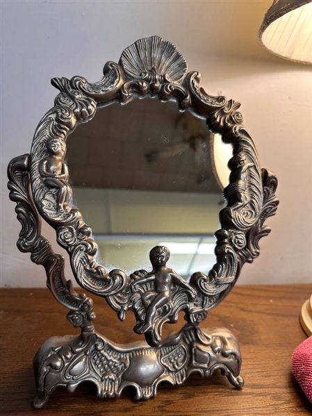 Vintage Cherub Plated Vanity Mirror 