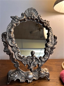 Vintage Cherub Plated Vanity Mirror 