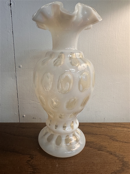 Fenton Opalescent Coin Dot Glass Ruffle Vase