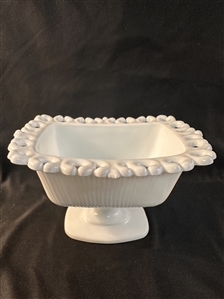 Vintage Indiana Milk Glass Open Lace Edge Rectangular Compote Tub Bowl