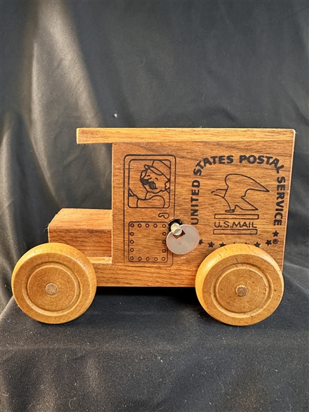 Wooden Postal Truck Bank and Music Box; Plays "America The Beautiful"