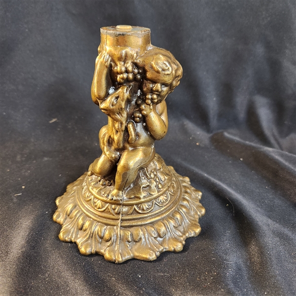 Antique brass cherub & deer pedestal